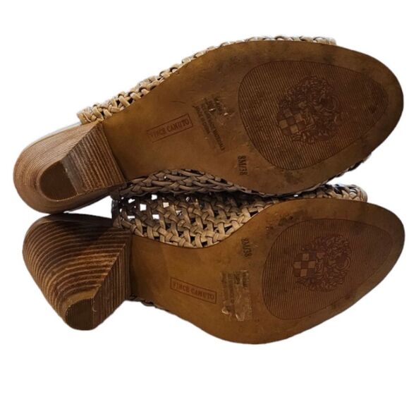 Vince Camuto Sandals Eiana Caged Peep Toe Lattice Pyramid Heels Size 8M/38 Beige - Picture 8 of 9